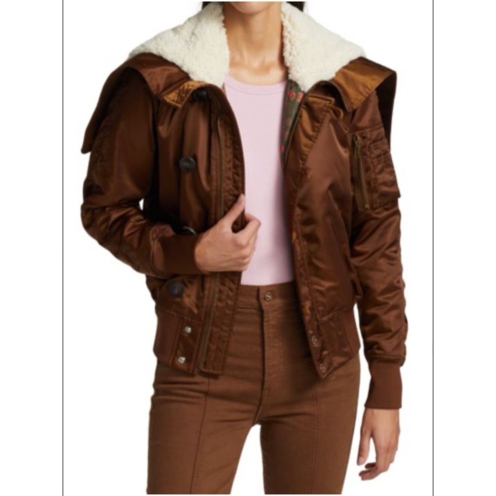 Mother Women Size Small The Puffer Zip Up Hoodie Warm Feelings Shearling Bomber